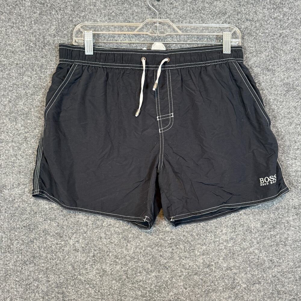 Hugo Boss Swim Trunks Mens Medium Black‎ Board Shorts Y2K Casual